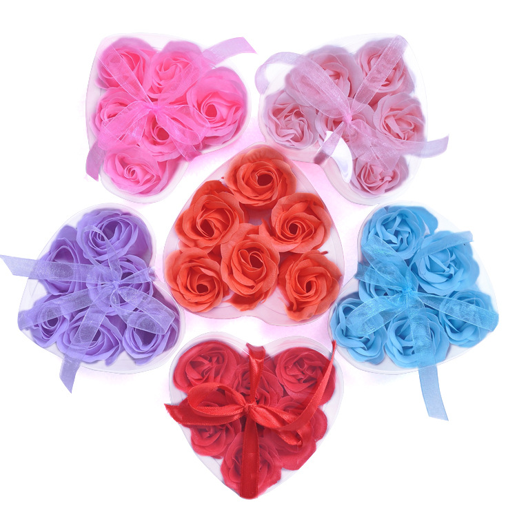 6 PVC heart-shaped box soap flowers processing multi-color fragrant moisturizing gift paper soap