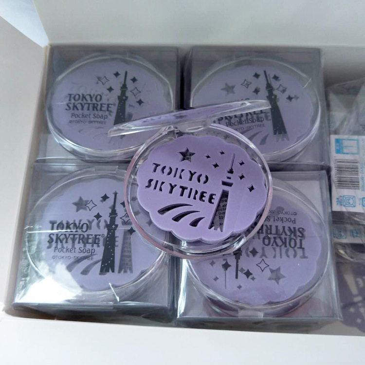 Transparent box packaging with perforated paper soap bars available for wholesale. Free samples